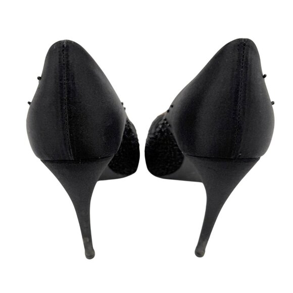 Roger Vivier Black Satin Embellished Peep Toe Heels - Size 5 - Picture 7 of 10